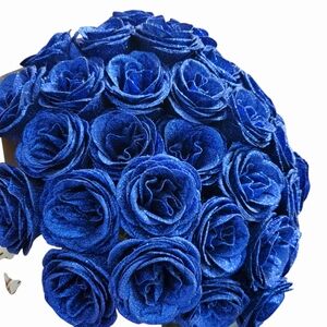 Glitter 31 Blue‎ Roses Bouquet, Fake Glitter Flowers Bouquet, Everlasting Shiny
